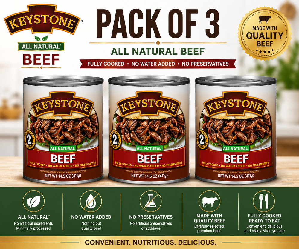 Keystone Meats All Natural Beef 3 Cans | Fully Cooked 14.5 oz Canned Meat Bulk