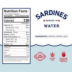 Sardines in Water, 3.75 Oz Can (Pack of 12) – Wild Caught Sardines – 12G Protein