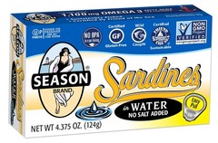 Season Sardines in Water, No Salt Added, 4.375 Ounce