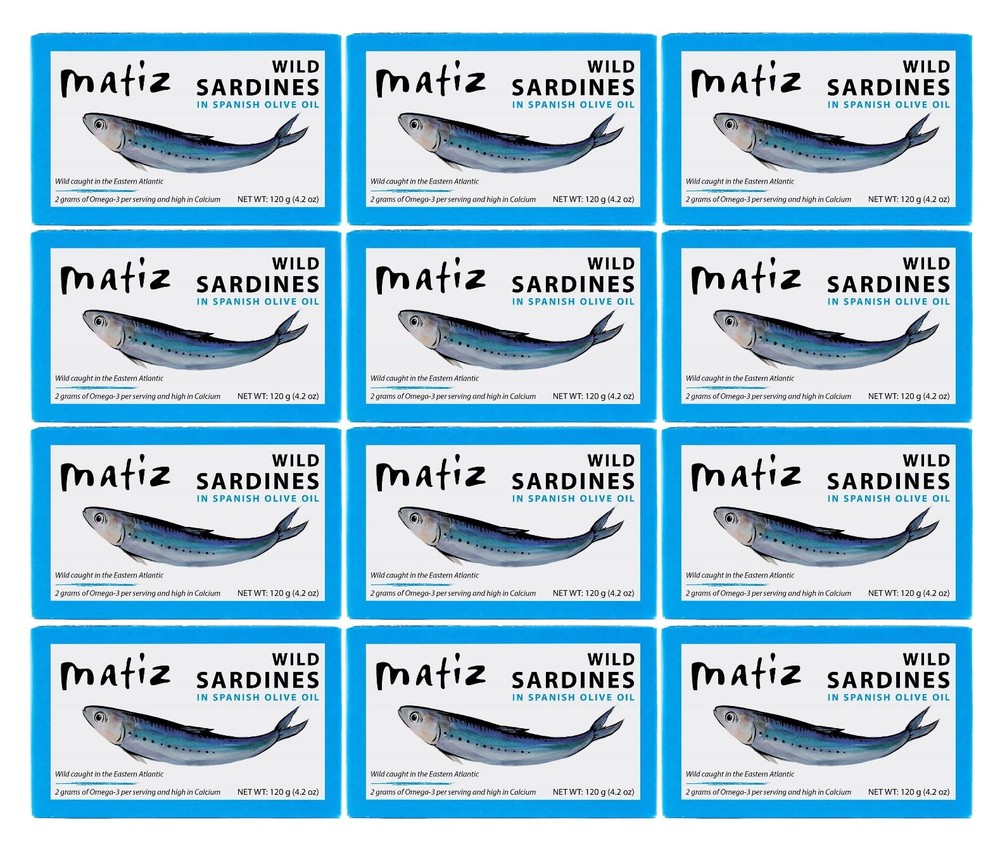 Sardines in Olive Oil, 4.2 Ounce Can (Pack of 12) Spanish Gourmet Wild Caught…