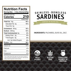 Wild Caught Skinless Boneless Sardines in Olive Oil, 4.4oz, Pack of 12