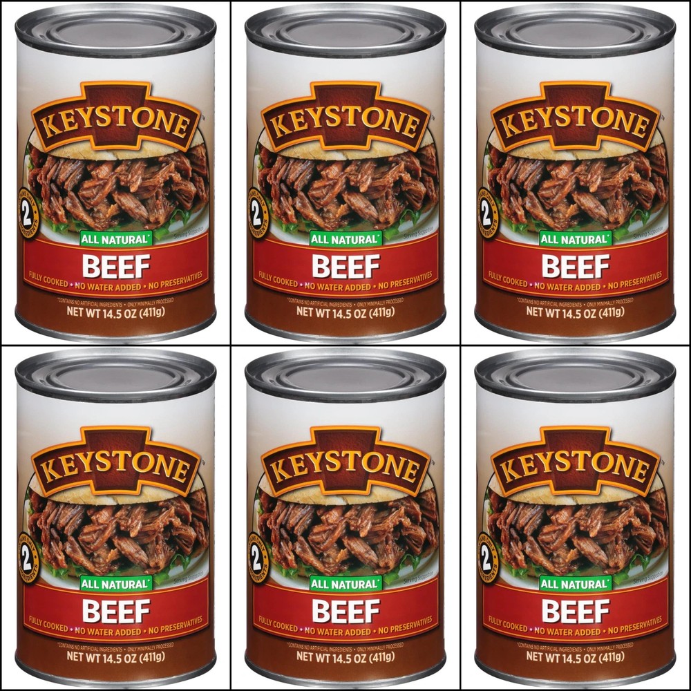 6 Canned 🇺🇸USA Made Keystone Meats Natural Beef 14.5oz Camping Food Exp 2031
