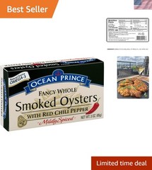 Ocean Prince Smoked Oysters with Red Chili Pepper – Nutritious Snack Pack of 18