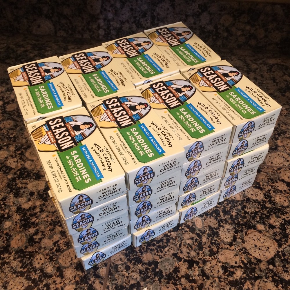 40 Cans (4.375 oz each) of Season Brand Sardines Boneless Skinless in Olive Oil