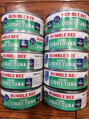 10 PACK OF CANS BUMBLE BEE CHUNK LIGHT TUNA IN WATER NET WT 5 OZ EA.12/2025