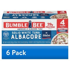 (6 pack) (4 Cans) Bumble Bee Solid White Albacore Tuna in Water, 5 oz