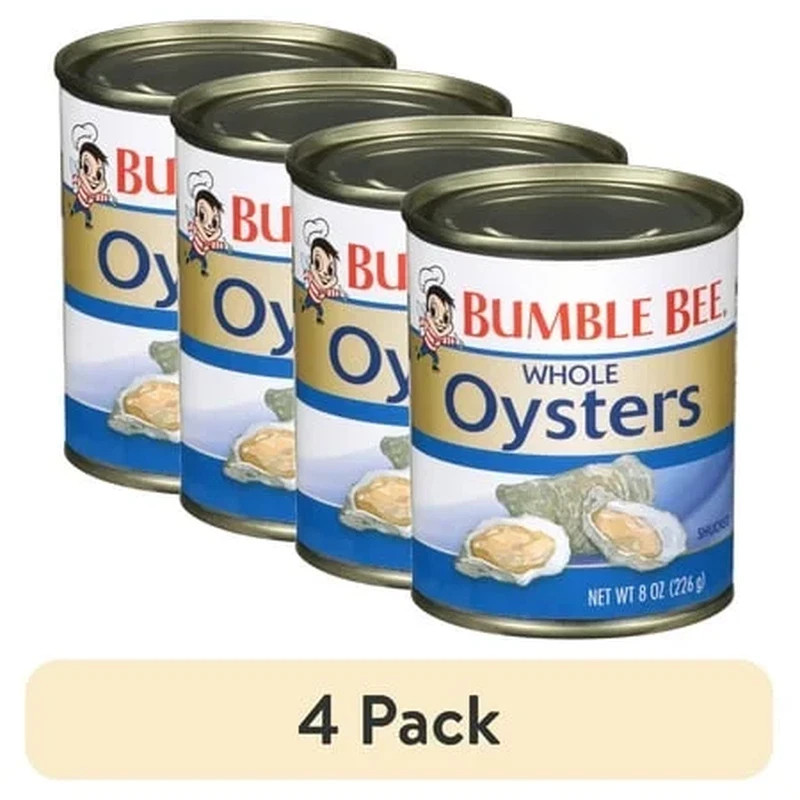 (4 Pack) Whole Canned Oysters, Shelf Stable, 8Oz Can