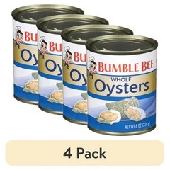 (4 Pack) Whole Canned Oysters, Shelf Stable, 8Oz Can