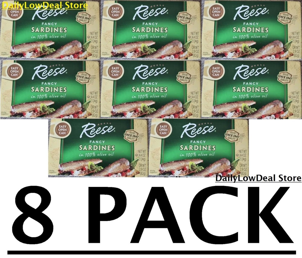 8 PACK – Fancy Sardines, In 100% Olive Oil, 4.4 oz (Total 35.2 oz)