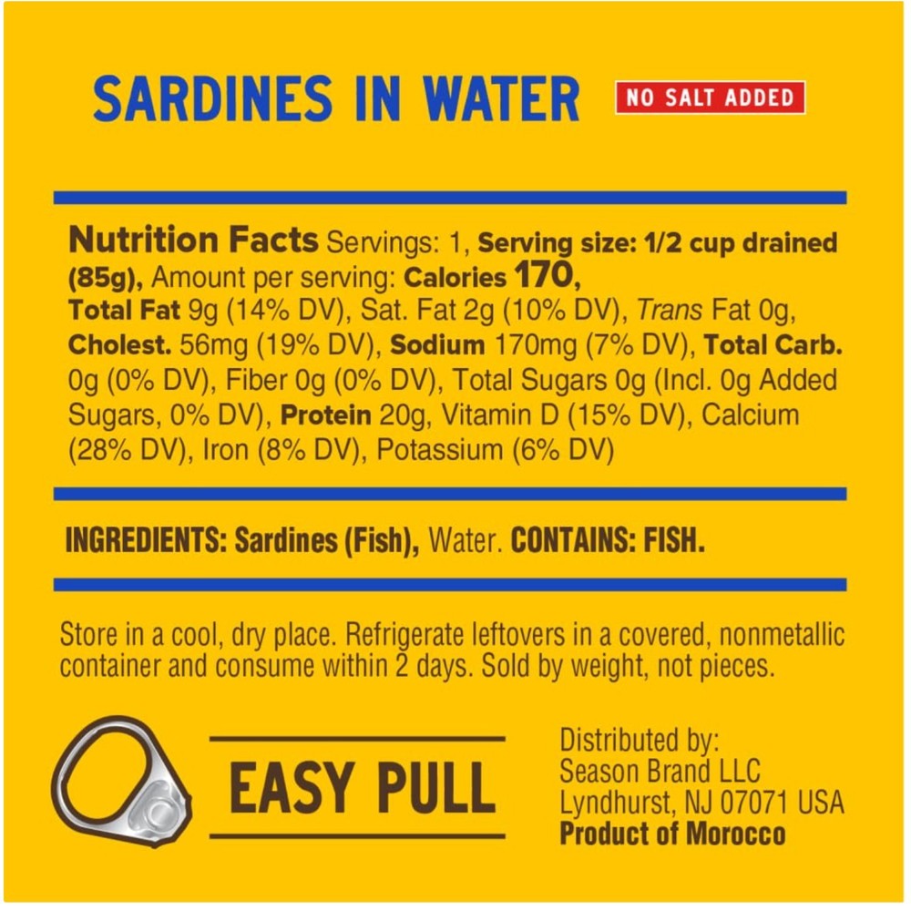 No Salt Added Sardines – Wild Caught, Keto Snacks, 12-Pack