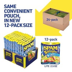 SPAM Lite Single Pouch, 2.5 Ounce (12 Pack), Fully Cooked Pork, 0g Pack of 12