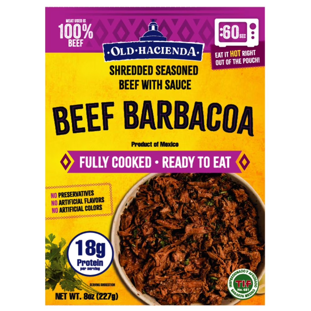 Old Hacienda Beef Barbacoa, Shelf-Stable Heat and Eat 8oz. (227g) Pouch in Authe