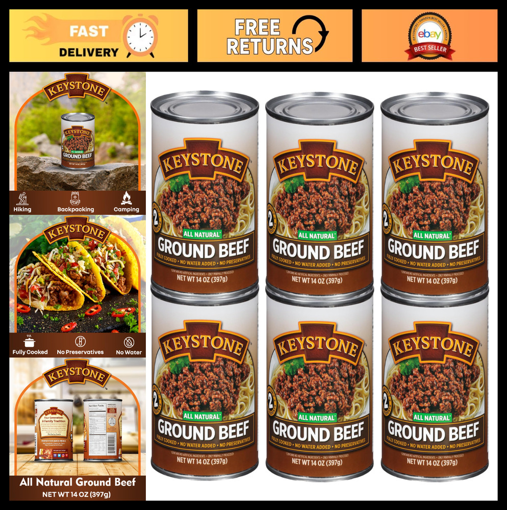 All-Natural Fully Cooked Ground Beef 14 Oz Canned Meat, 5-Year Shelf Life, Glute