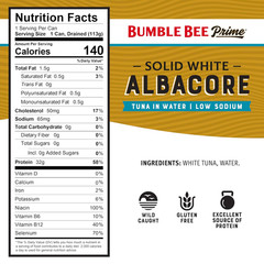 Prime Low Sodium Solid White Albacore Tuna in Water, 5 Oz Easy Open Cans (Pack o
