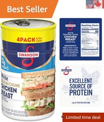 Ready-to-Eat Swanson White Chicken in Water – 4 Cans of 4.5 oz Each