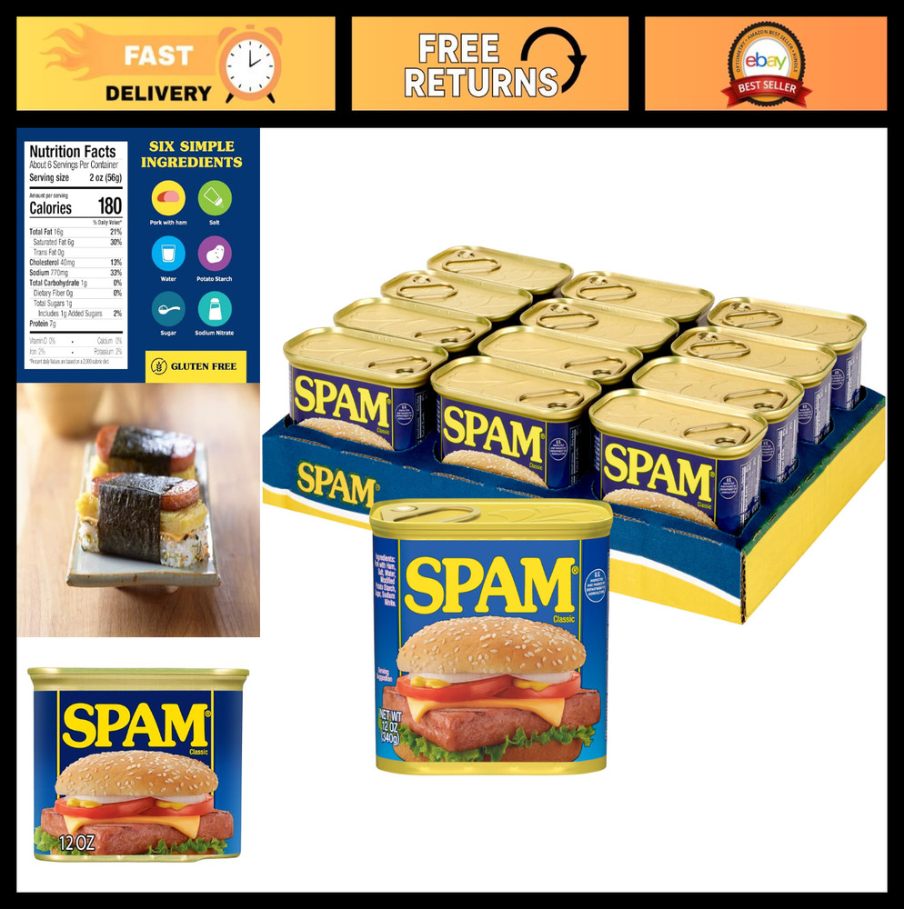 Classic SPAM Canned Meat, 12 oz Can – Pack of 12, Versatile & Delicious!