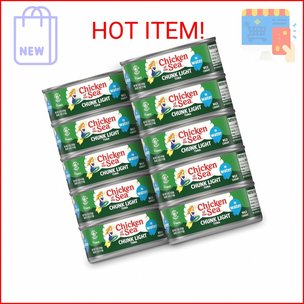 5-Oz Pk of 10 Chicken of the Sea Chunk Light Tuna in Water, Wild Caught Tuna,