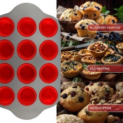 Non-Stick 12 Cup Silicone Muffin Pan With Steel Frame – BPA Free, Non-Toxic
