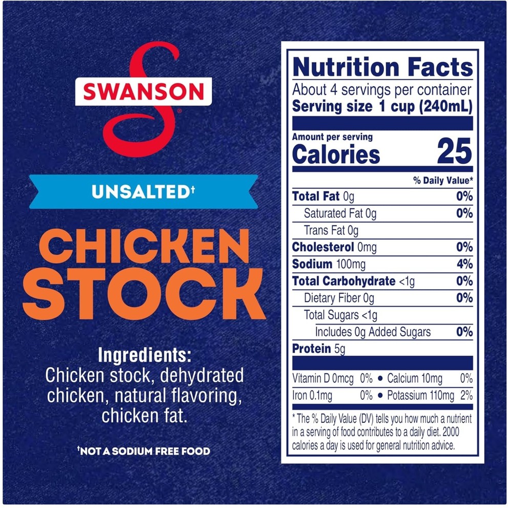 Swanson Unsalted Chicken Stock, 32 Oz Carton (Pack of 12)