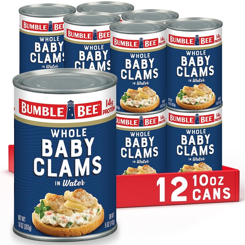 Whole Baby Canned Clams, 10 oz Pack of 12 – Ready to Eat, Gluten-Free, 13g
