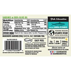 Season Sardine Fillets In 100% Olive Oil Caught Skinless Boneless 4.375 oz 12 ct