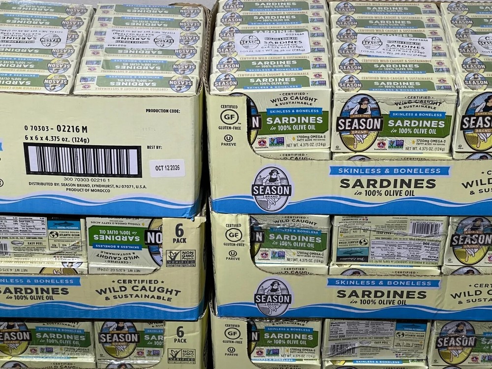 Season Skinless & Boneless Sardines in Olive Oil, 12-count, Total 52.5 oz