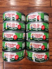 10 PACK CANS CHICKEN OF THE SEA CHUNK LIGHT TUNA IN OIL NET WT 5 OZ EA. 12/2025