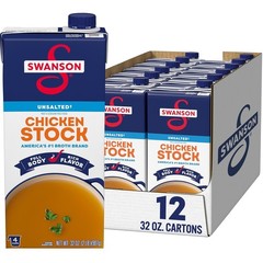 Swanson Unsalted Chicken Stock, 32 Oz Carton (Pack of 12)