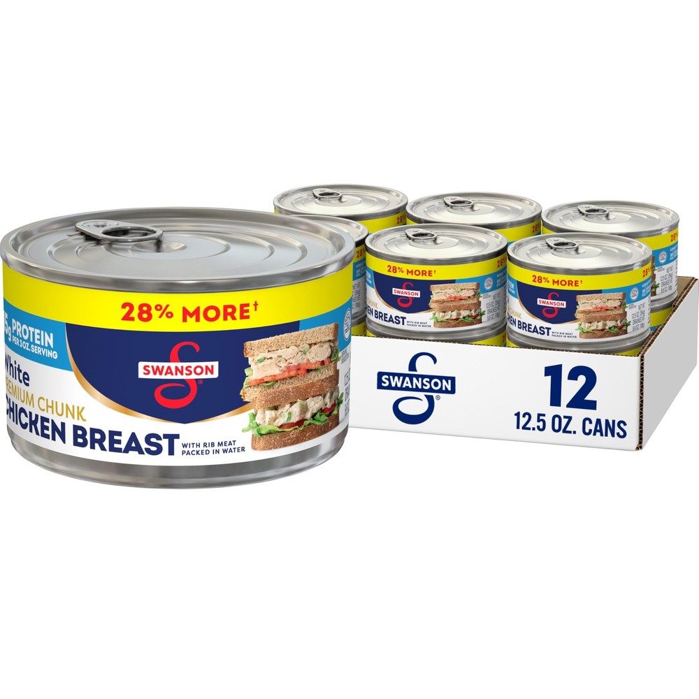 Premium Chunk Canned Chicken Breast in Water, 12.5 OZ, Case of 12 Cans