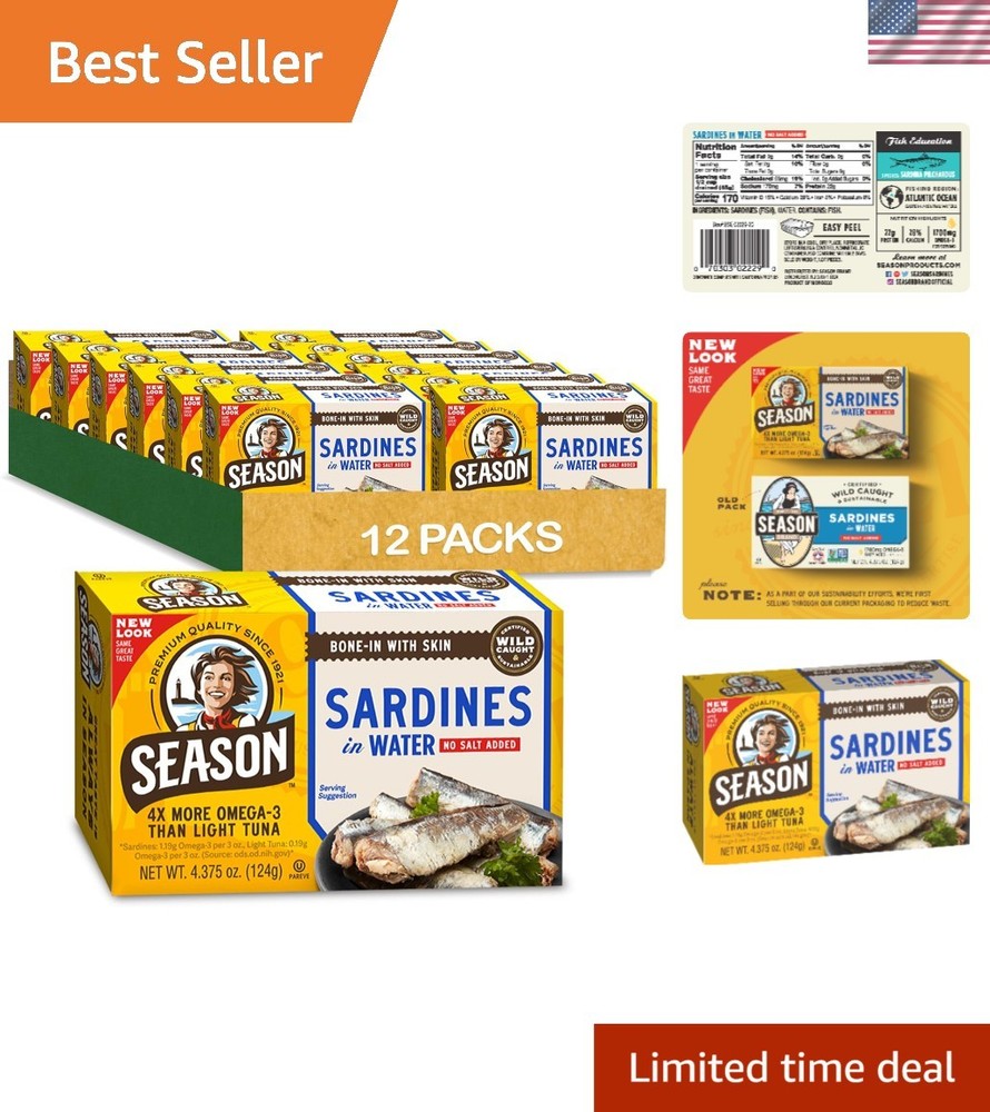 Keto-Friendly Sardines with Omega-3s – No Salt Added, 12 Cans of 4.37 Oz