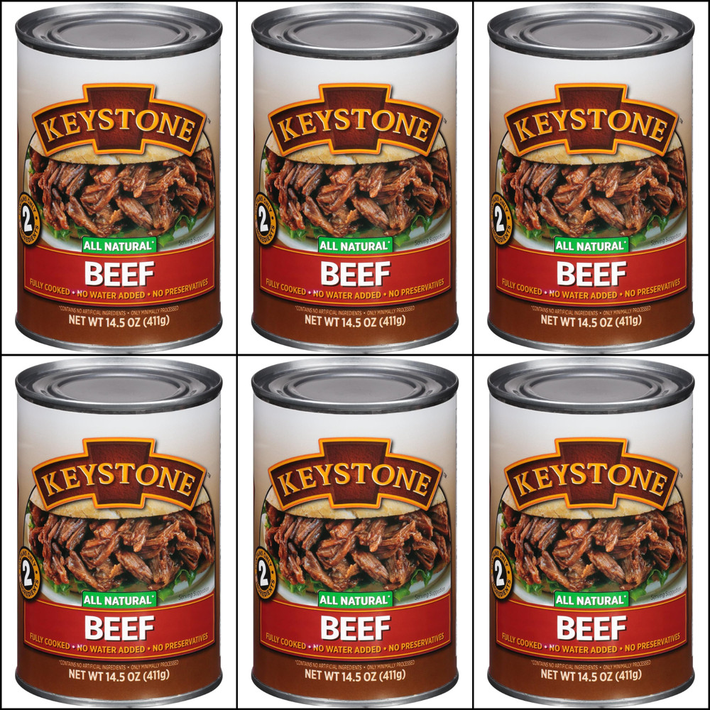 6 Canned 🇺🇸USA Made Keystone Meats Natural Beef 14.5oz Camping Food Exp 1/2029