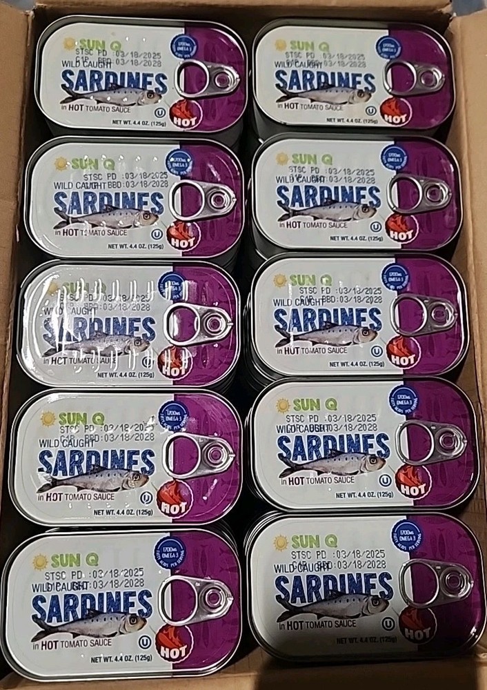 (10) SUN Q WILD CAUGHT SARDINES IN HOT TOMATO SAUCE 4.4 Oz Can 44OZ TOTAL 3/2028
