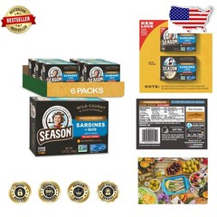 Wild Caught Brisling Sardines in Water – 6pk 3.75oz Tins – High Protein, Omega 3