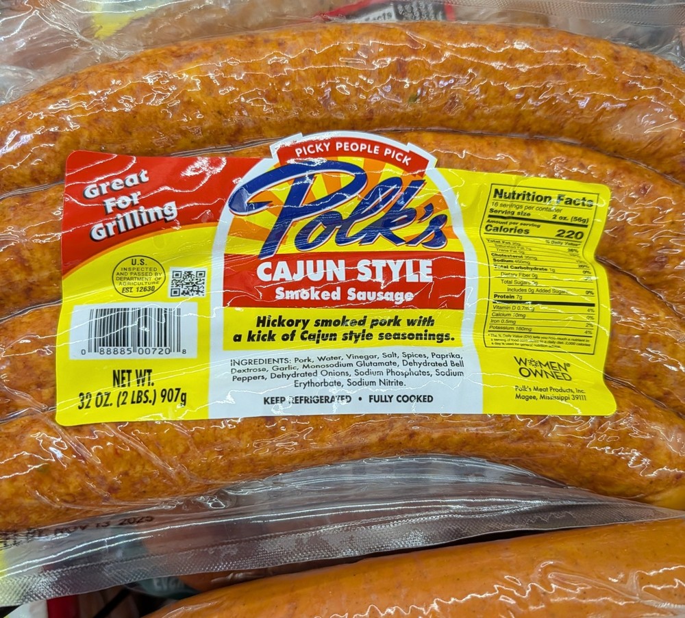Polk’s Cajun Smoked Sausage 2 Lb (2 Pack)