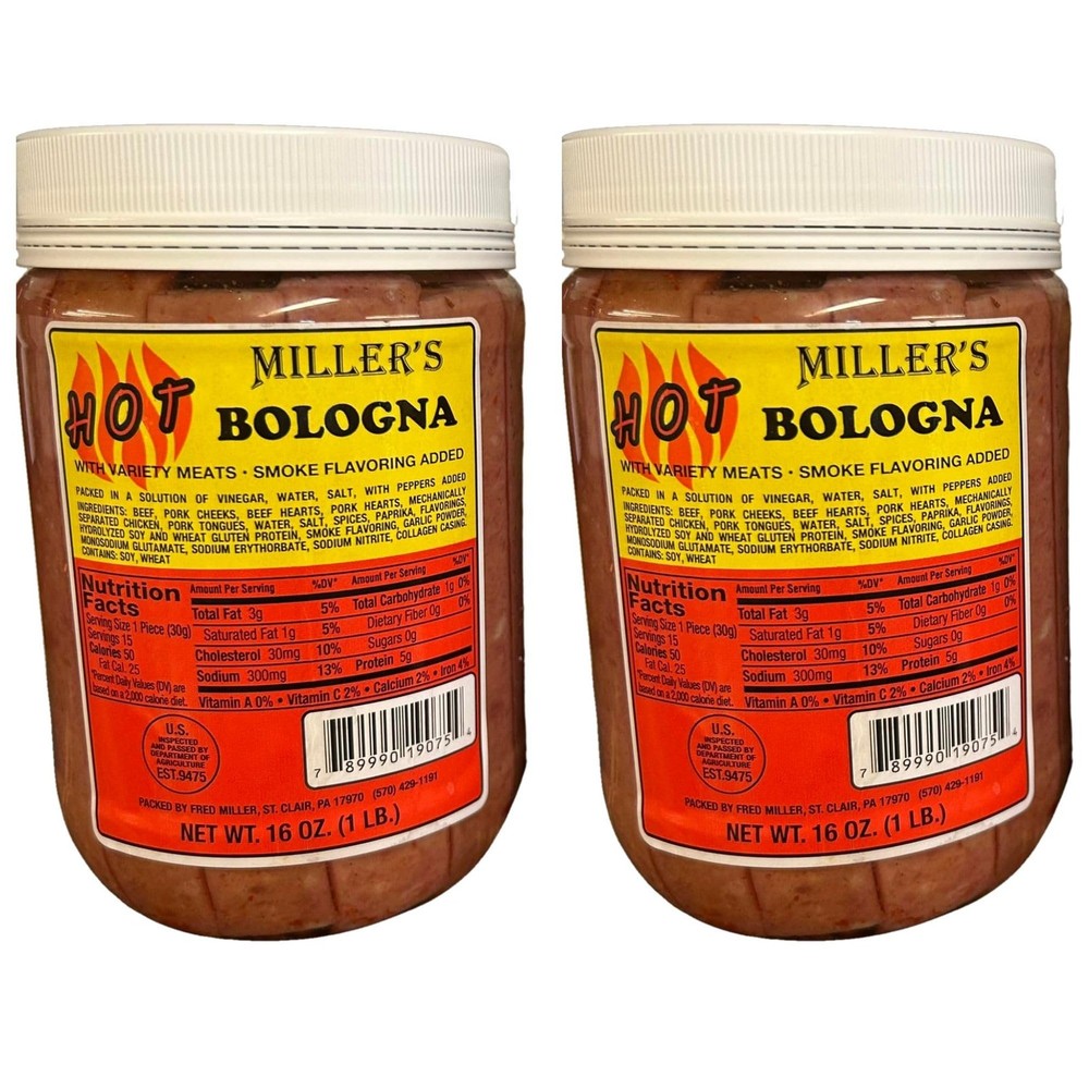 Miller’s Hot Bologna – 2-Pack Bundle by Putt Pantry – Zesty Pickled Bologna…