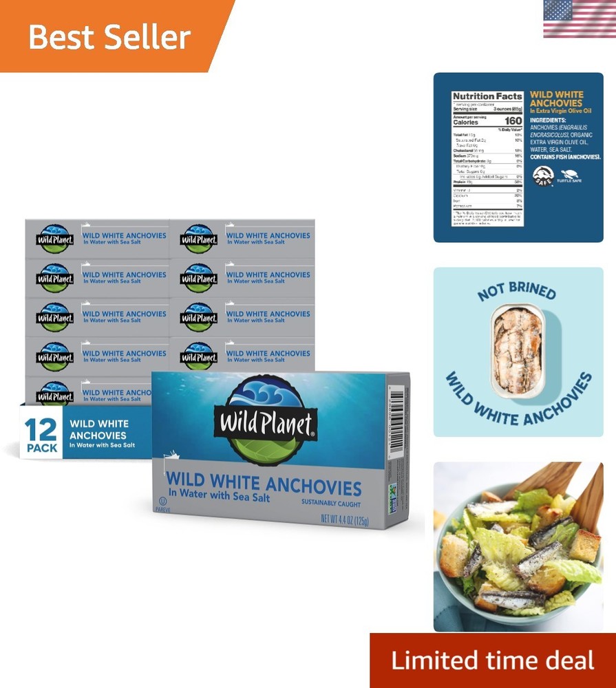 Sustainably Sourced Wild Anchovies in Water – Great Protein Snack (Pack of 12)