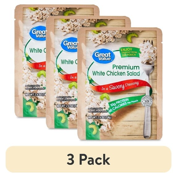 Great Value Premium White Chicken Salad Pouch Ready To Eat 2.6 Oz 3 Pack