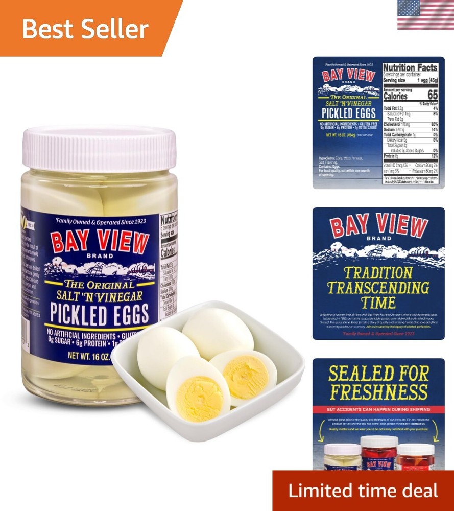 Delicious Salt ‘N Vinegar Pickled Eggs; 0g Sugar, Family-Owned Quality – 16oz