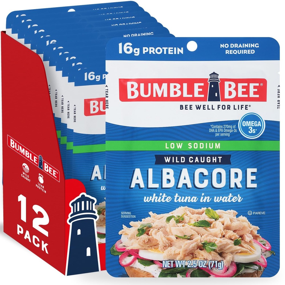 Bumble Bee Low Sodium Chunk White Albacore Tuna in Water, 2.5 oz Pouches Pack…