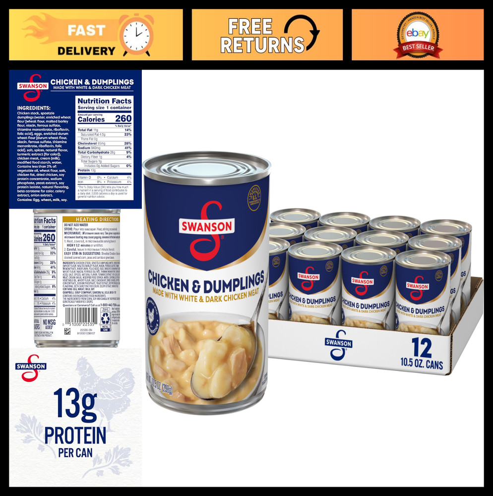 Canned Chicken & Dumplings, White & Dark Meat, 10.5 OZ Can, Case of 12