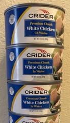 CRIDER Premium White Chicken In Water, 12.5 oz Can Lot of 6 Cans Exp JAN 2027