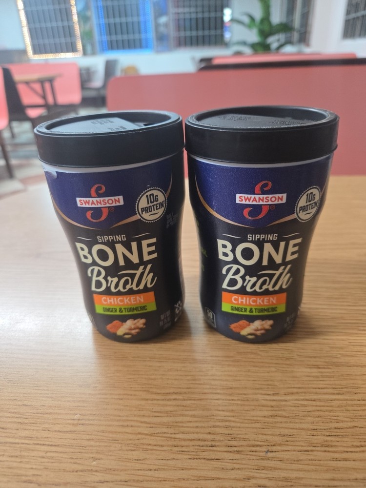 Swanson Sipping Bone Broth Chicken Ginger & Turmeric 2 Pack Exp.May 16 2026