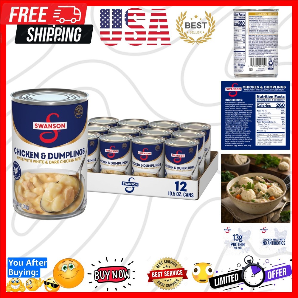 Swanson Canned Chicken and Dumplings With White and Dark Chicken Meat, 10.5 O…