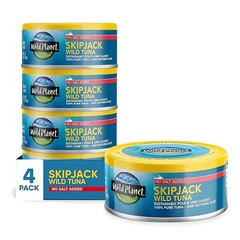 Skipjack Wild Tuna No Salt Added 5 Oz Cans Pack of 4 Pole and Line Caught