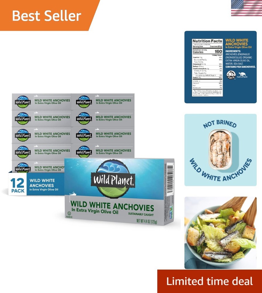 Wild Planet Wild White Anchovies in Extra Virgin Olive Oil, Tinned Fish, 4.4 Oun