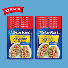 Albacore White Tuna in Water, 6.4 Oz Pouch (12 Pack) Ready to Eat Wild Caught Tu