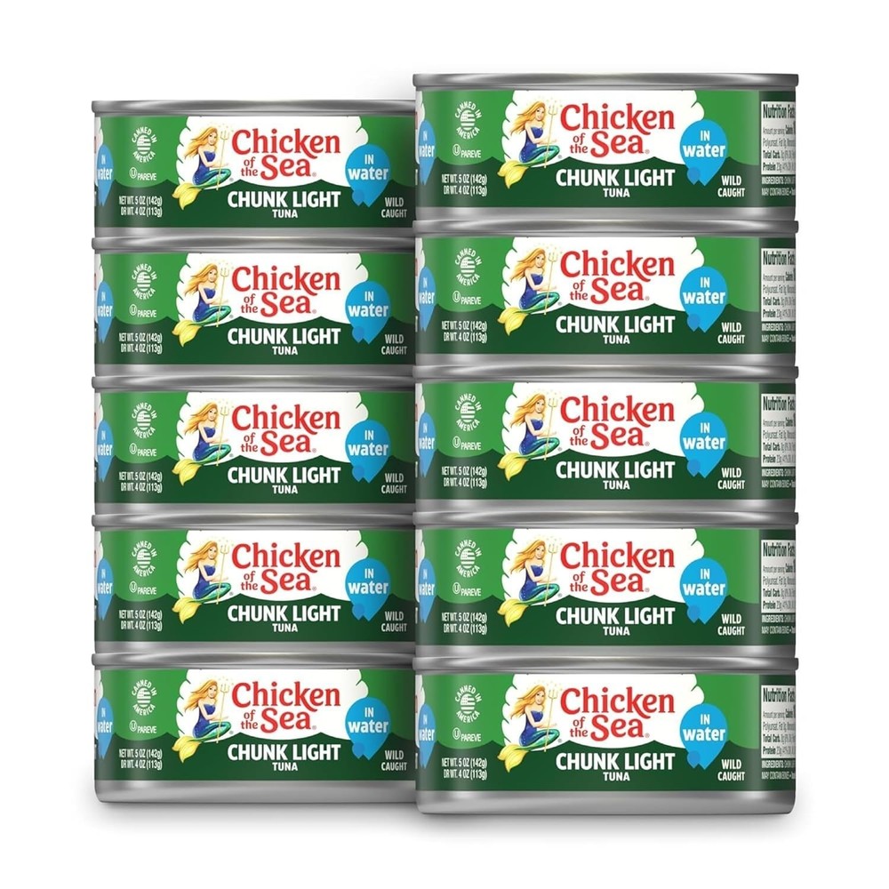 Wild Caught Chunk Light Tuna 5 oz Cans, 10-Count High Protein 100%