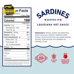 Wild Caught Sardines in Louisiana Hot Sauce, 3.75 Oz Can – 14G Protein per Servi