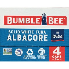 (4 Cans) Bumble Bee Solid White Albacore Tuna in Water, 5 oz