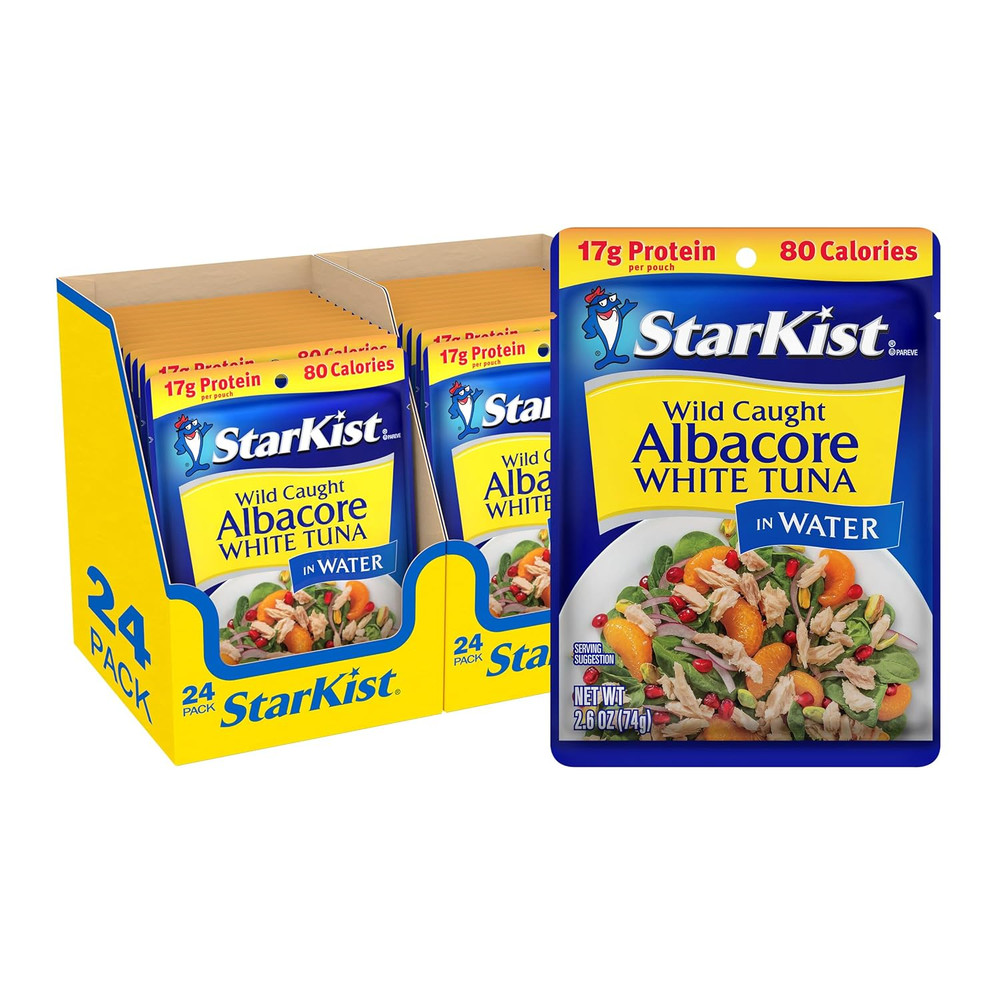 Starkist Albacore White Tuna in Water, 2.6 Oz Pouch (24 Pack) Ready to Eat Wild
